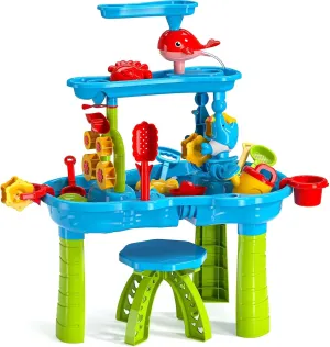 2025 Upgraded 3-Tier Water Table with Chair – Kids Outdoor Sensory Play Table for Backyard or Beach Fun, Boys & Girls
