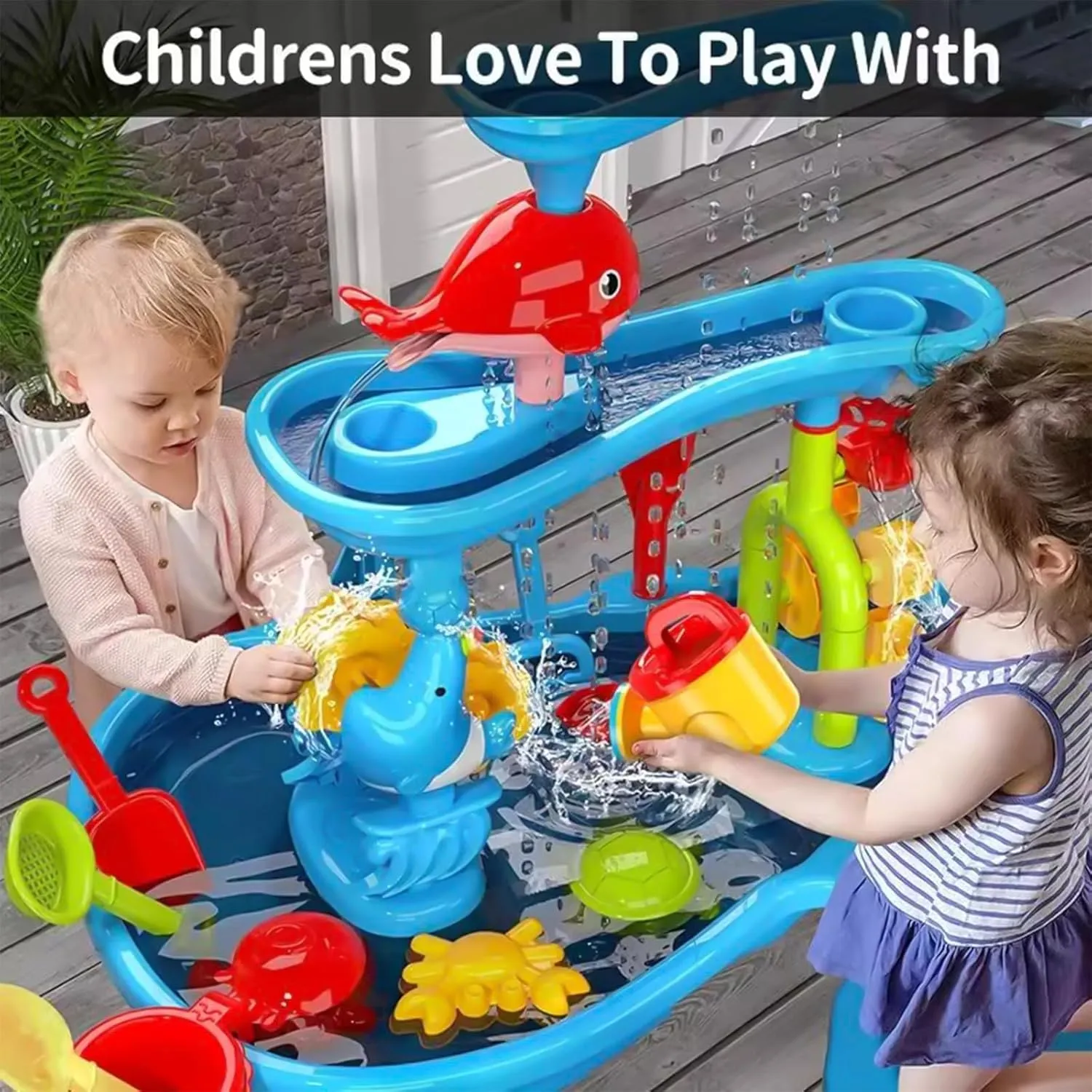 2025 Upgraded 3-Tier Water Table with Chair – Kids Outdoor Sensory Play Table for Backyard or Beach Fun, Boys & Girls