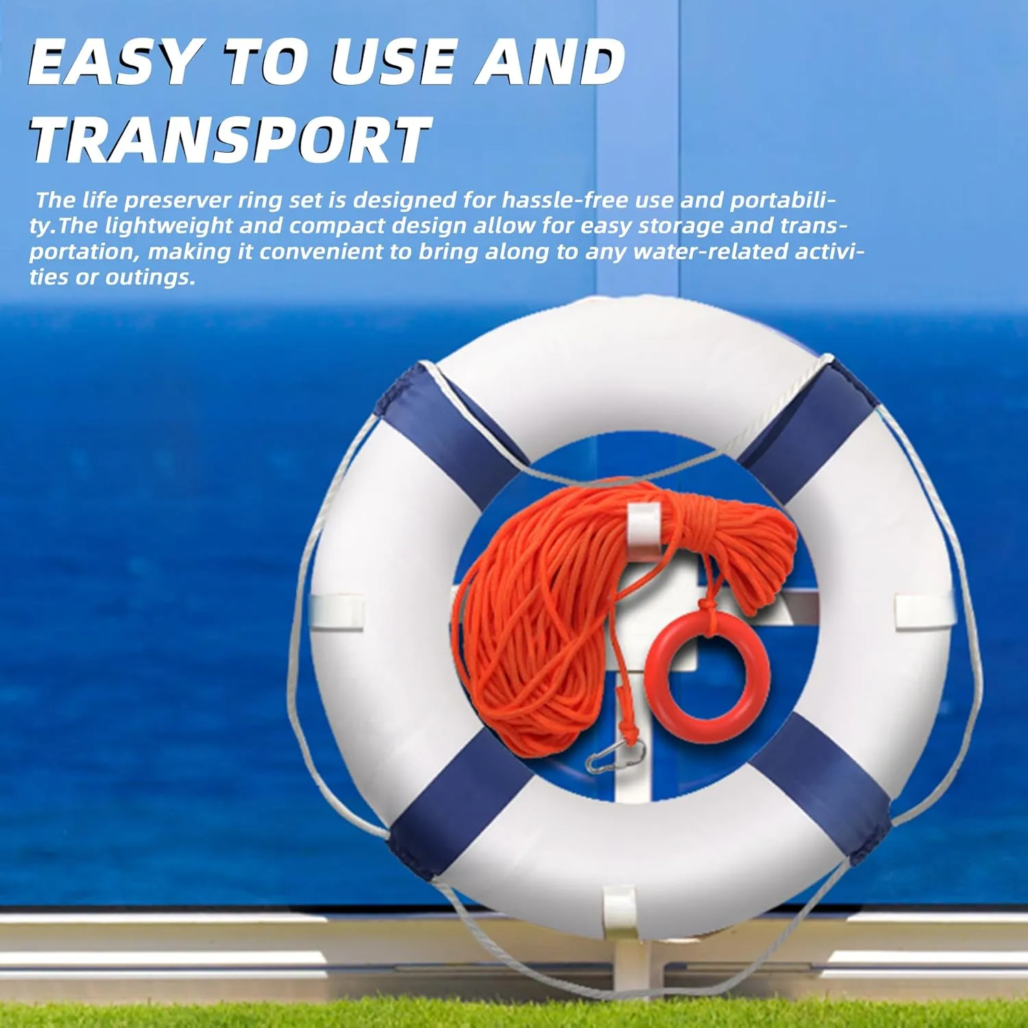 20/28 inch Foam Life Preserver Ring with 98.4 ft Floating Lifesaving Rope, Throwable Flotation Device, for Boat Safety Equipment