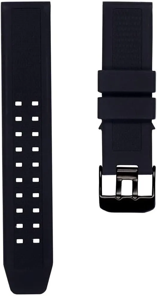23mm Rubber Silicone Watch Band Strap Replacement with Black/Silver Double Prong Clasp for Luminox 3050 8800 and 3950 Series - Luminox Navy Seal Watch Band