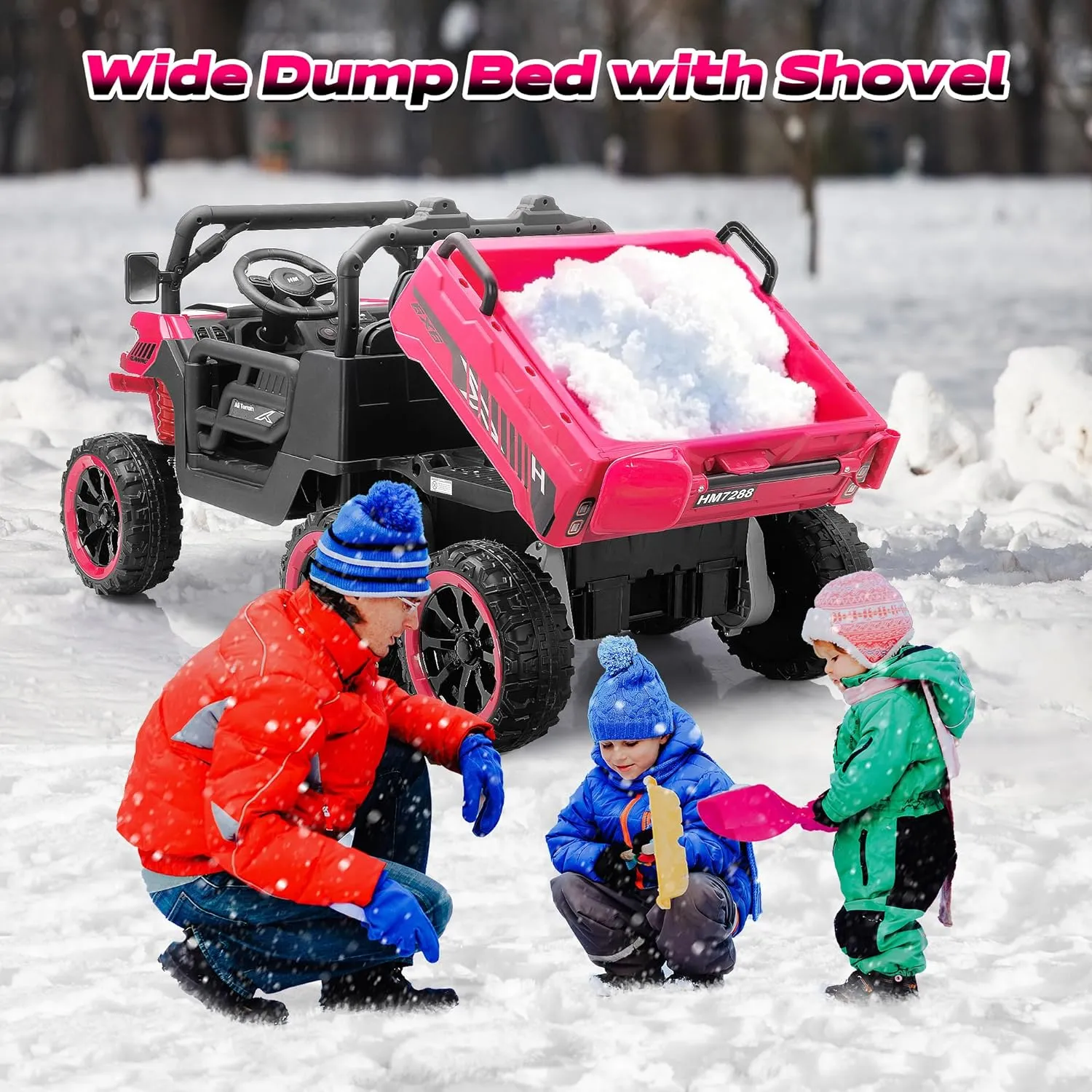 24V 2 Seater Ride on Dump Truck, 4WD 6-Wheel Ride on Toys for Big Kids with Remote Control, Ride on UTV Car with Electric Dump Bed, Toy Shovel, LED Lights & Music, Suspension Spring - Ages 3 , Pink