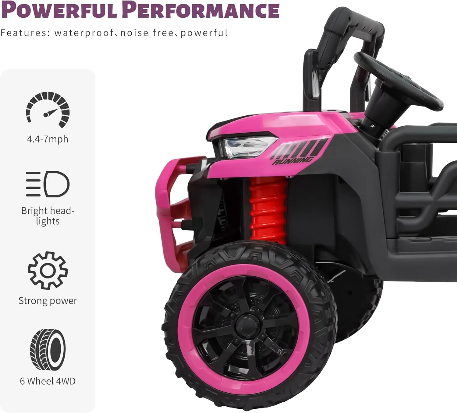 24V 2 Seater Ride On Dump Truck with Remote Control, Electric UTV with Electric Dump Bed, 2 Speed 4WD Power Ride Cars 6x6 Wheels Storage Trunk for Boys Girls, Pink
