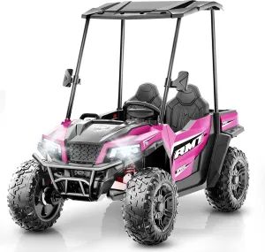 24V Kids Ride on Toys, Dump Truck 2 Seater w/Sun Shade, Dump Bed & Shovel, 5MPH, 4WD Kids' Electric Vehicles, Electric Car w/Remote, Electric Car for Girls 3 Speeds, LED Lights, Music (Hot Pink)