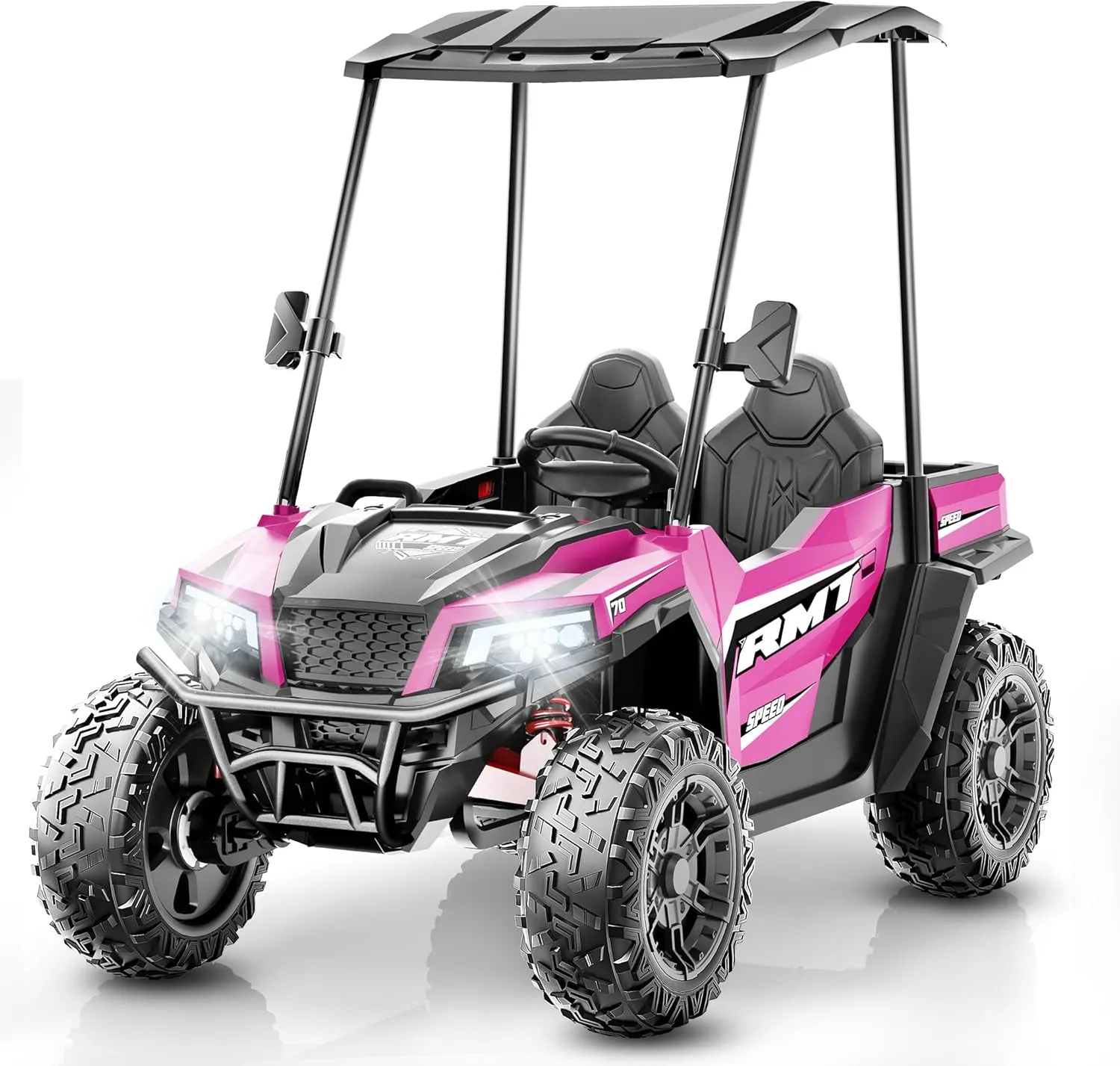 24V Kids Ride on Toys, Dump Truck 2 Seater w/Sun Shade, Dump Bed & Shovel, 5MPH, 4WD Kids' Electric Vehicles, Electric Car w/Remote, Electric Car for Girls 3 Speeds, LED Lights, Music (Hot Pink)