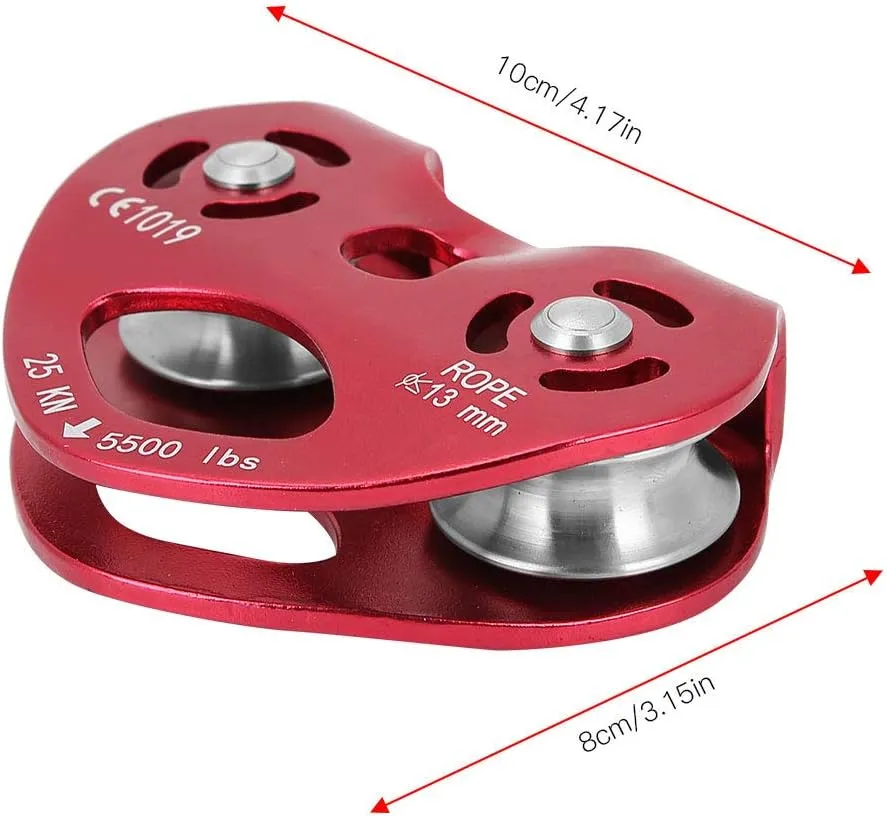 25KN Climbing Pulley, Aluminium Alloy Outdoor Heavy Duty Swivels Rope Pulley Block for Climbing, Aloft Work, Rescue, Rappelling, Etc