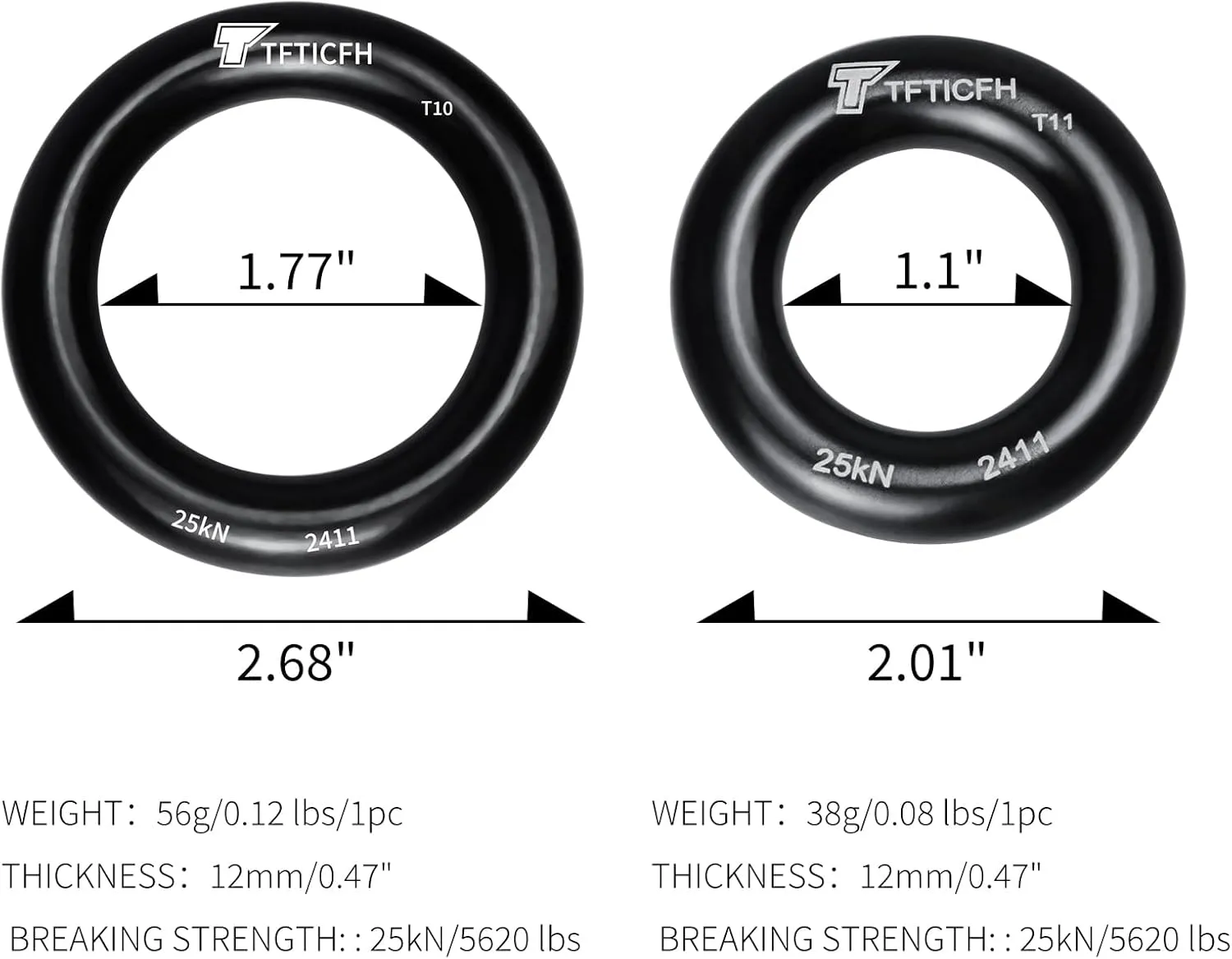25kN Rappel Ring, Aluminum Climbing O-Ring, High Strength Durable Tension Ring for Rock Climbing Arborist Hammock Rescue Slackline Rigging Tree Climbing Rappelling