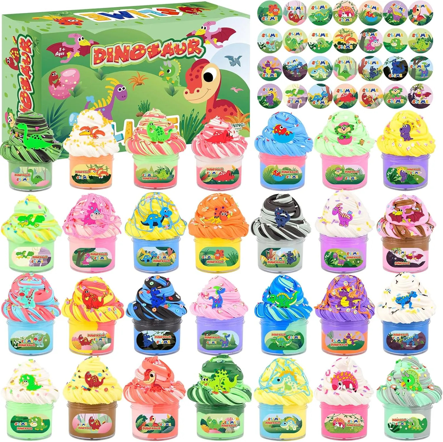 28 Pack Butter Slime Kit for Kids Ages 4-8 , Sensory Toys with Dinosaur Theme, Perfect as Slime Party Favors, Classroom Prizes & Stress Relief Gifts