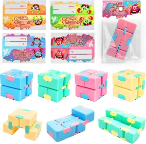 28 Pack Valentines Day Gifts Infinity Cube Fidget Toy for Kids Prefilled Valentines Cards Goodies Bags- Stress Relief Fidgeting Game for Kids Classroom Exchange Gifts School,Valentines Party Favors