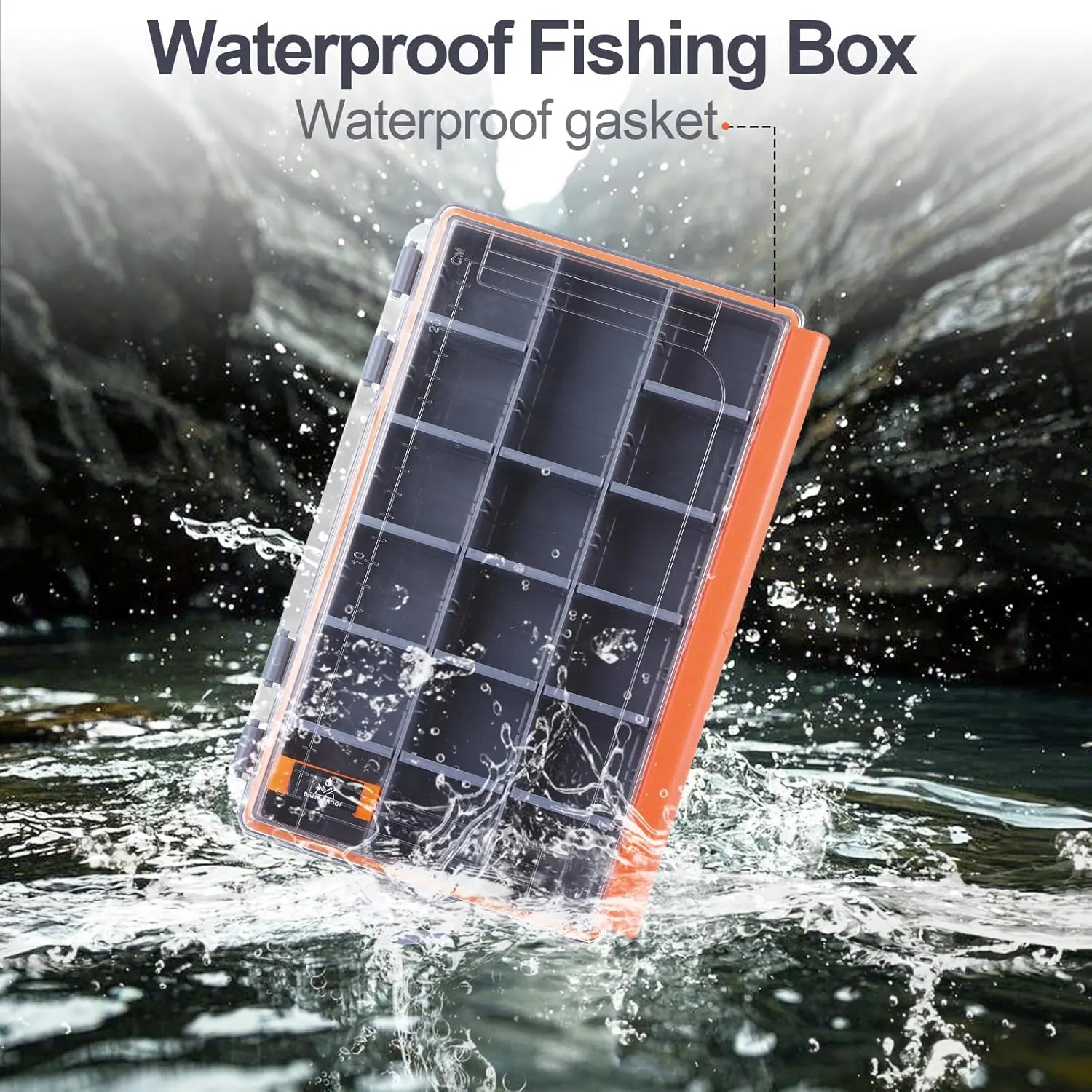 2PCS Waterproof Fishing Tackle Box,3600 Tackle Tray,Clear Plastic Fishing Lure Organizer with Removable Dividers,Storage Box for Lures, Hooks,Sinkers and Floats(Orange)