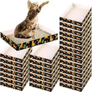 30 Pack Disposable Cat Litter Box, Foldable Paper Travel Litter Box, Non Clumping Durable and Waterproof,Low Entry Easy Disposal,Portable(13.6x9.7x1.9 in)