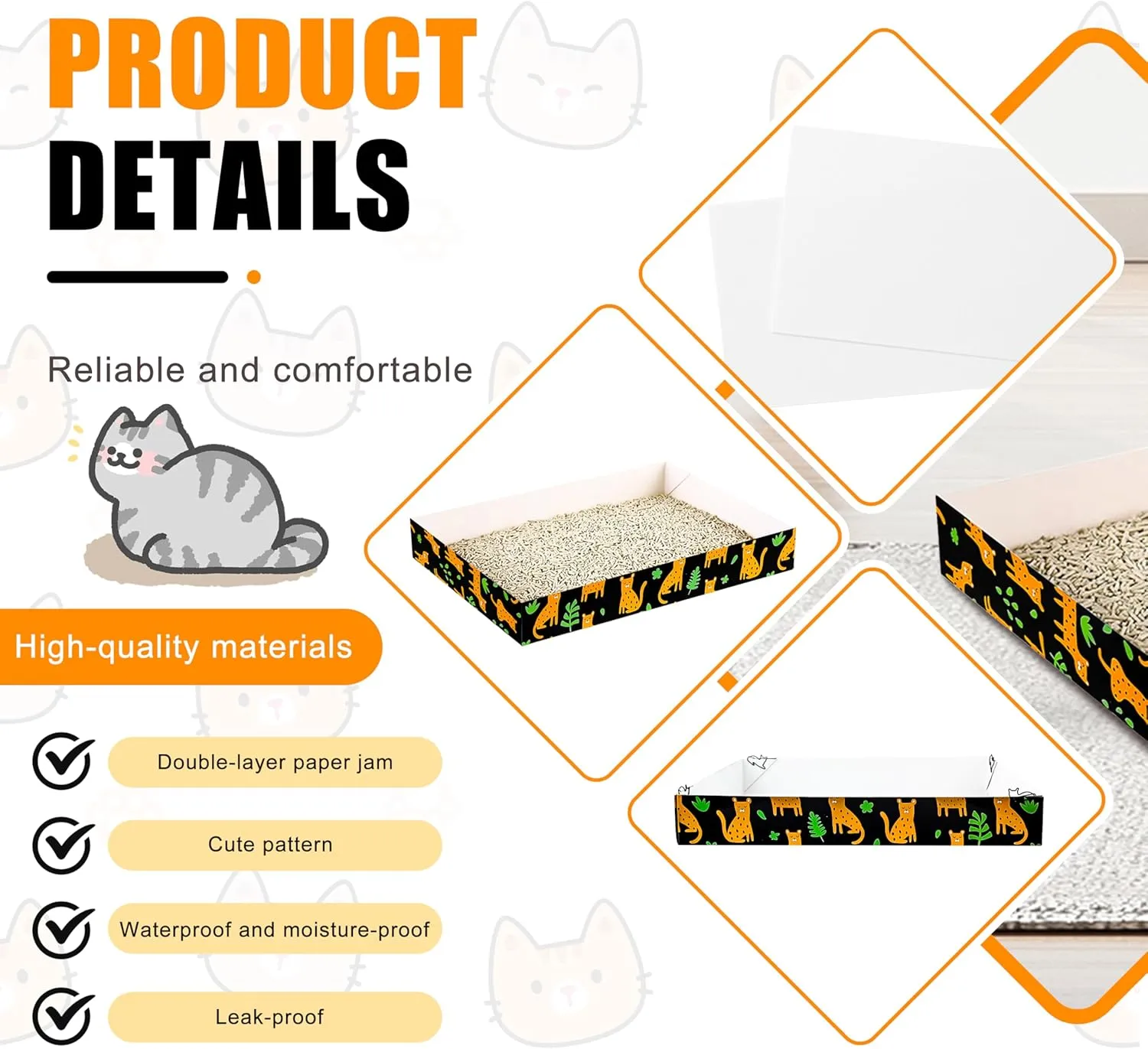 30 Pack Disposable Cat Litter Box, Foldable Paper Travel Litter Box, Non Clumping Durable and Waterproof,Low Entry Easy Disposal,Portable(13.6x9.7x1.9 in)