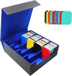 3000 Collectible Trading Card Cases，4 Rows Card Deck,Trading Card Storage Box with 10 Pcs Card Dividers Trading Card Storage Box for TCG Cards Sport Cards (Black & Blue)