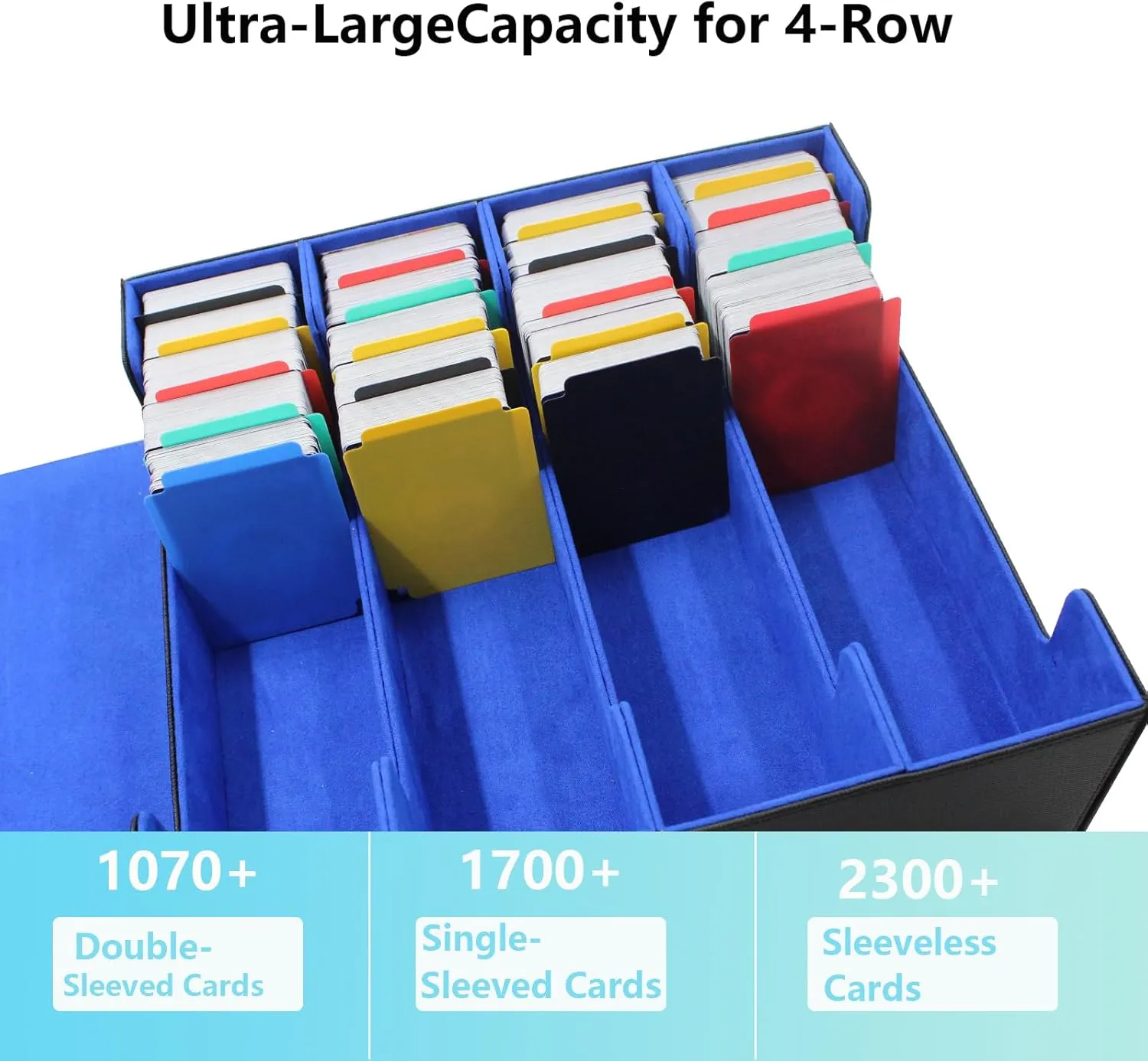 3000 Collectible Trading Card Cases，4 Rows Card Deck,Trading Card Storage Box with 10 Pcs Card Dividers Trading Card Storage Box for TCG Cards Sport Cards (Black & Blue)