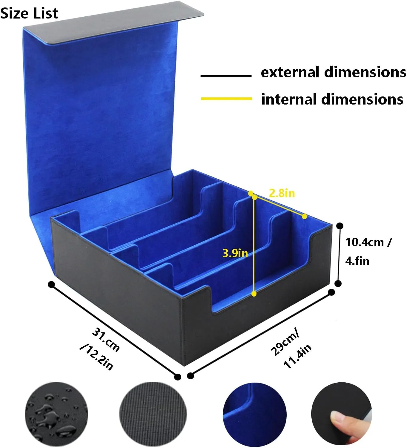 3000 Collectible Trading Card Cases，4 Rows Card Deck,Trading Card Storage Box with 10 Pcs Card Dividers Trading Card Storage Box for TCG Cards Sport Cards (Black & Blue)