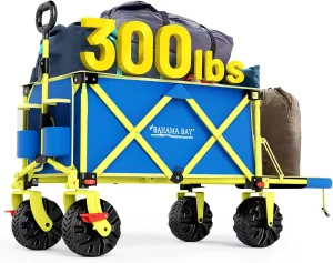 300lbs Extra Long 49" L Beach Wagon with Big Wheels with Brake for Sand, Collapsible Utility Beach Cart Heavy Duty Folding Wagon,Ideal for Outdoor Sand Camping Garden Pet