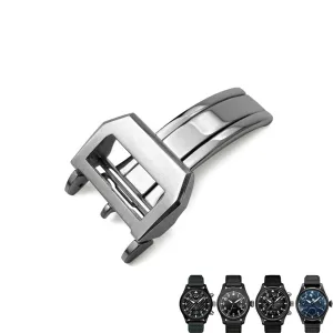 316L Stainless Steel 18mm Deployment Watch Buckle，for IWC Spitfire Leather Watchband Folding Clasp(Silver 1)