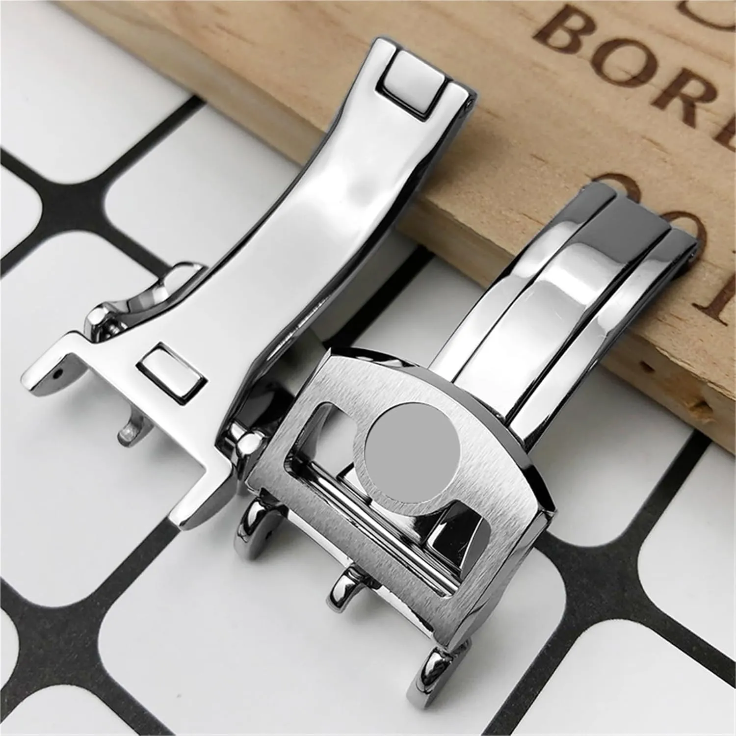 316L Stainless Steel 18mm Deployment Watch Buckle，for IWC Spitfire Leather Watchband Folding Clasp(Silver 1)