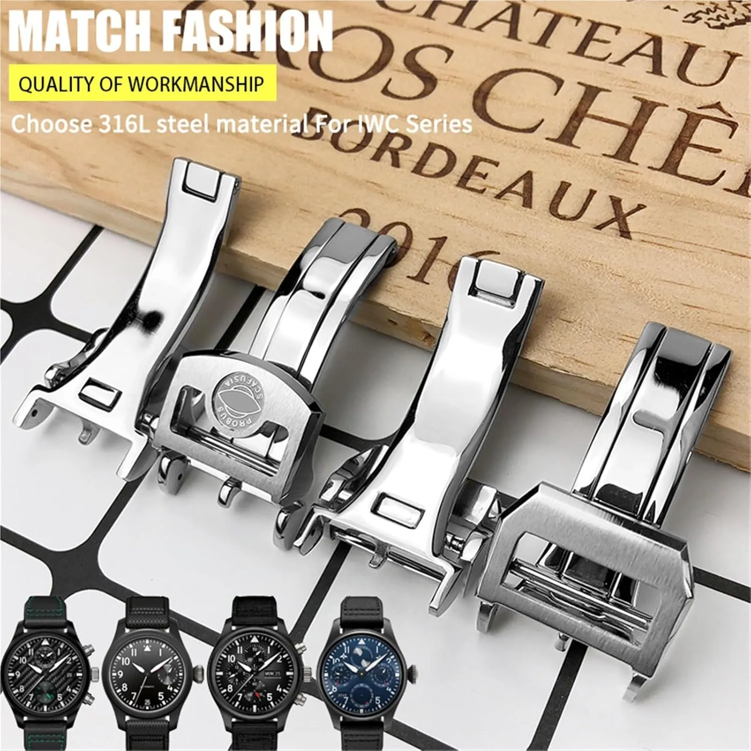 316L Stainless Steel 18mm Deployment Watch Buckle，for IWC Spitfire Leather Watchband Folding Clasp(Silver 1)