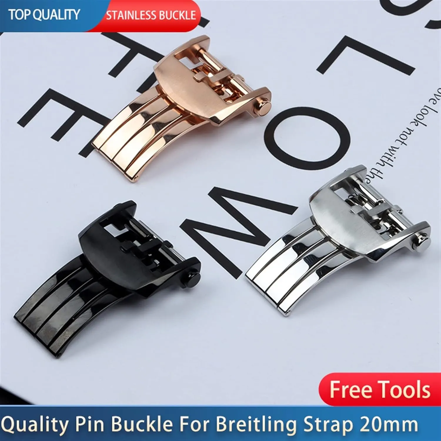 316L Watch Band Folding Buckle For Breitling Clasp 18mm 20mm Silver Black Rose Gold Stainless For Silicone Leather Watchband