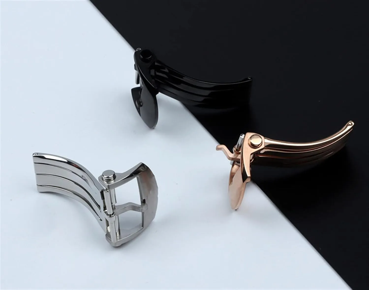 316L Watch Band Folding Buckle For Breitling Clasp 18mm 20mm Silver Black Rose Gold Stainless For Silicone Leather Watchband
