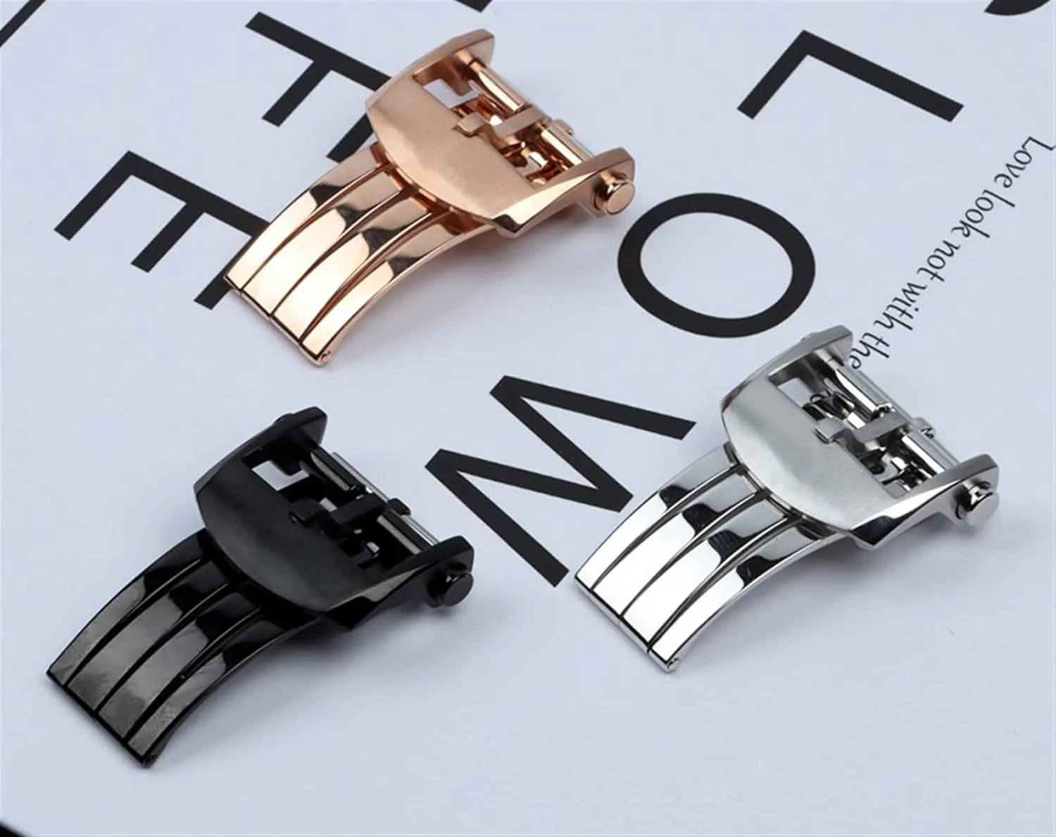 316L Watch Band Folding Buckle For Breitling Clasp 18mm 20mm Silver Black Rose Gold Stainless For Silicone Leather Watchband