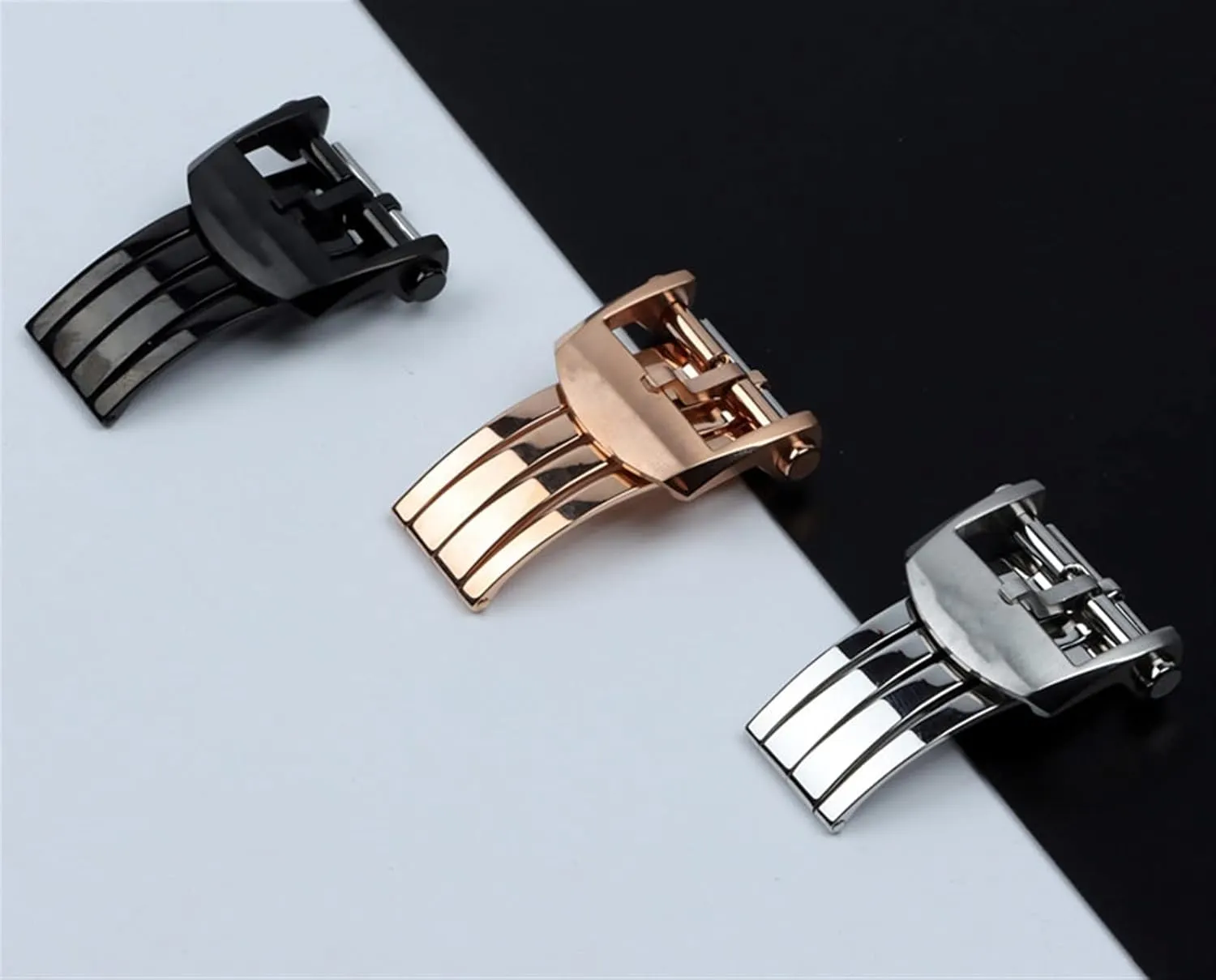 316L Watch Band Folding Buckle For Breitling Clasp 18mm 20mm Silver Black Rose Gold Stainless For Silicone Leather Watchband