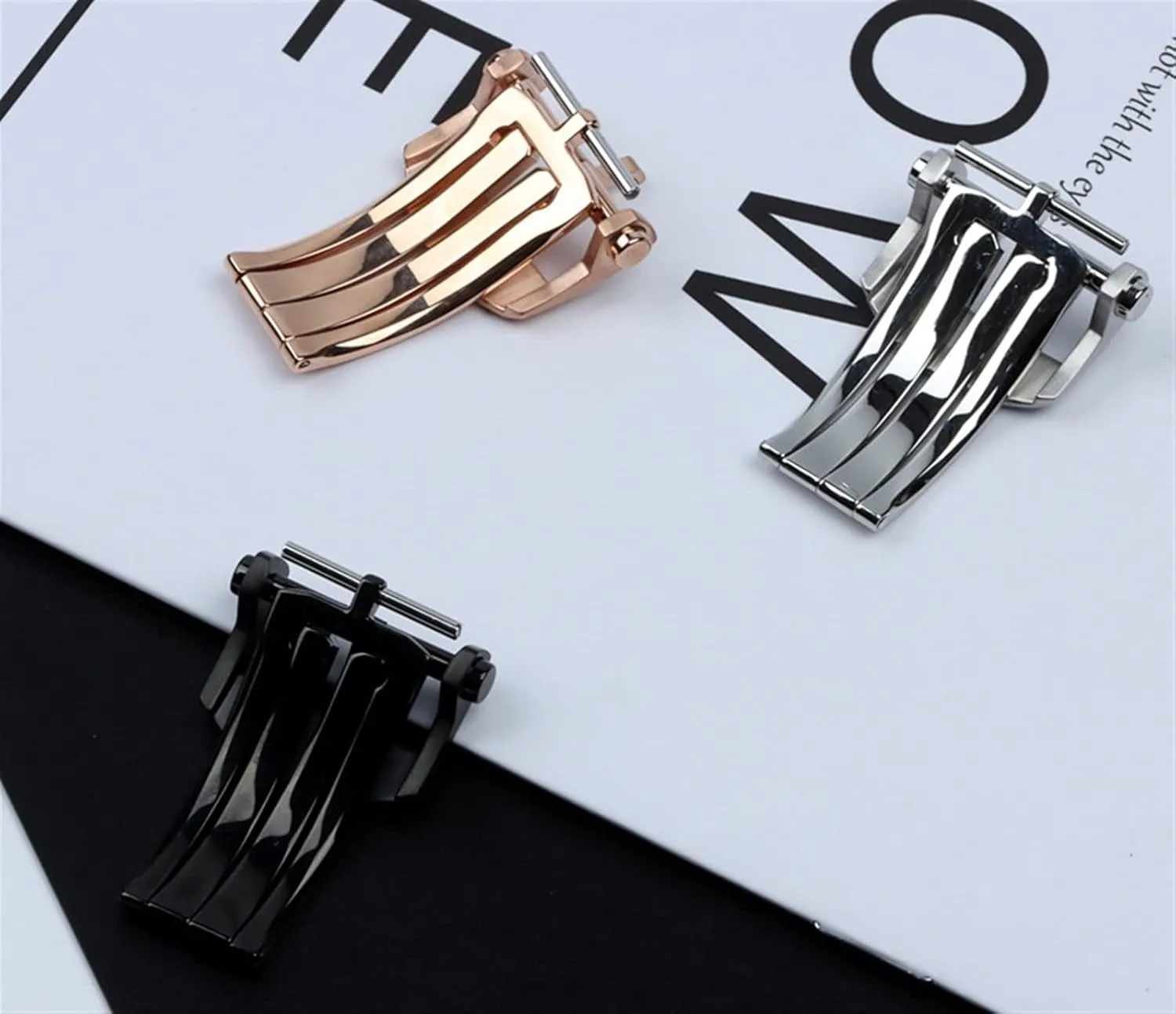 316L Watch Band Folding Buckle For Breitling Clasp 18mm 20mm Silver Black Rose Gold Stainless For Silicone Leather Watchband