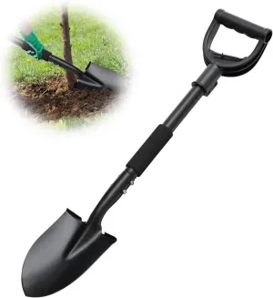 31" Compact Garden Shovel with D-Grip Handle - Rust-Proof Lightweight Metal Tool for Raised Beds, Tight Spaces & Emergency Use (Kids/Adults Friendly), Black