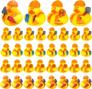 32 Pcs Construction Worker Rubber Ducks Construction Theme Party Favors 2 Inches Cute Construction Rubber Ducks for Construction Birthday Party Car Transportation Swimming Decor Supplies