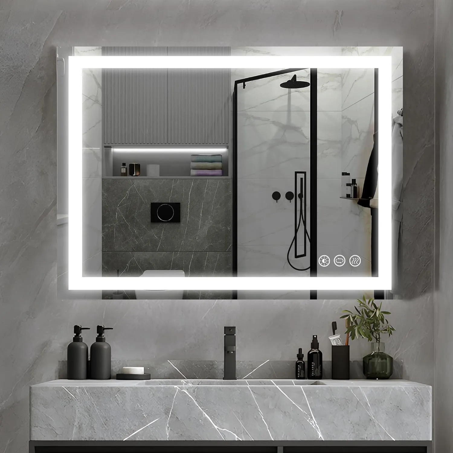 32x24 inch LED Bathroom Mirror with Adjustable, Stepless Dimmable, Anti-Fog, Wall Mounted Lighted Bathroom Mirror with Smart Touch Button, Memory Function, 3000K-6000K (Horizontal/Vertical)