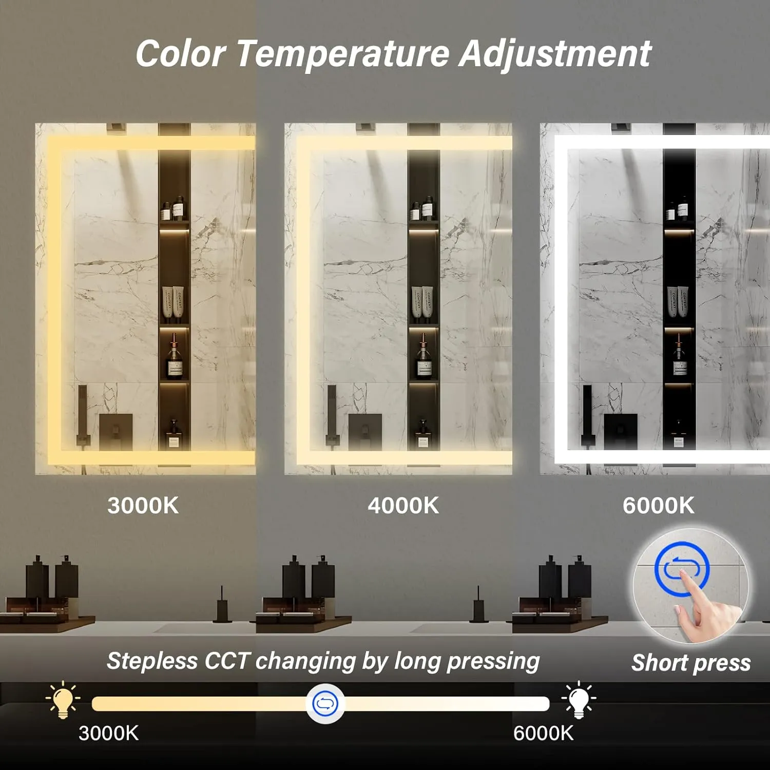 32x24 inch LED Bathroom Mirror with Adjustable, Stepless Dimmable, Anti-Fog, Wall Mounted Lighted Bathroom Mirror with Smart Touch Button, Memory Function, 3000K-6000K (Horizontal/Vertical)