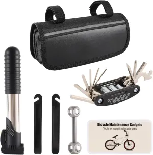33Pcs Bike Repair Tool Kit with Mini Bicycle Pump, 16 in 1 Multi-Tool, 2mm-6mm Allen Wrenches, Bicycle Repair Bag Used for Mountain and Road Bikes