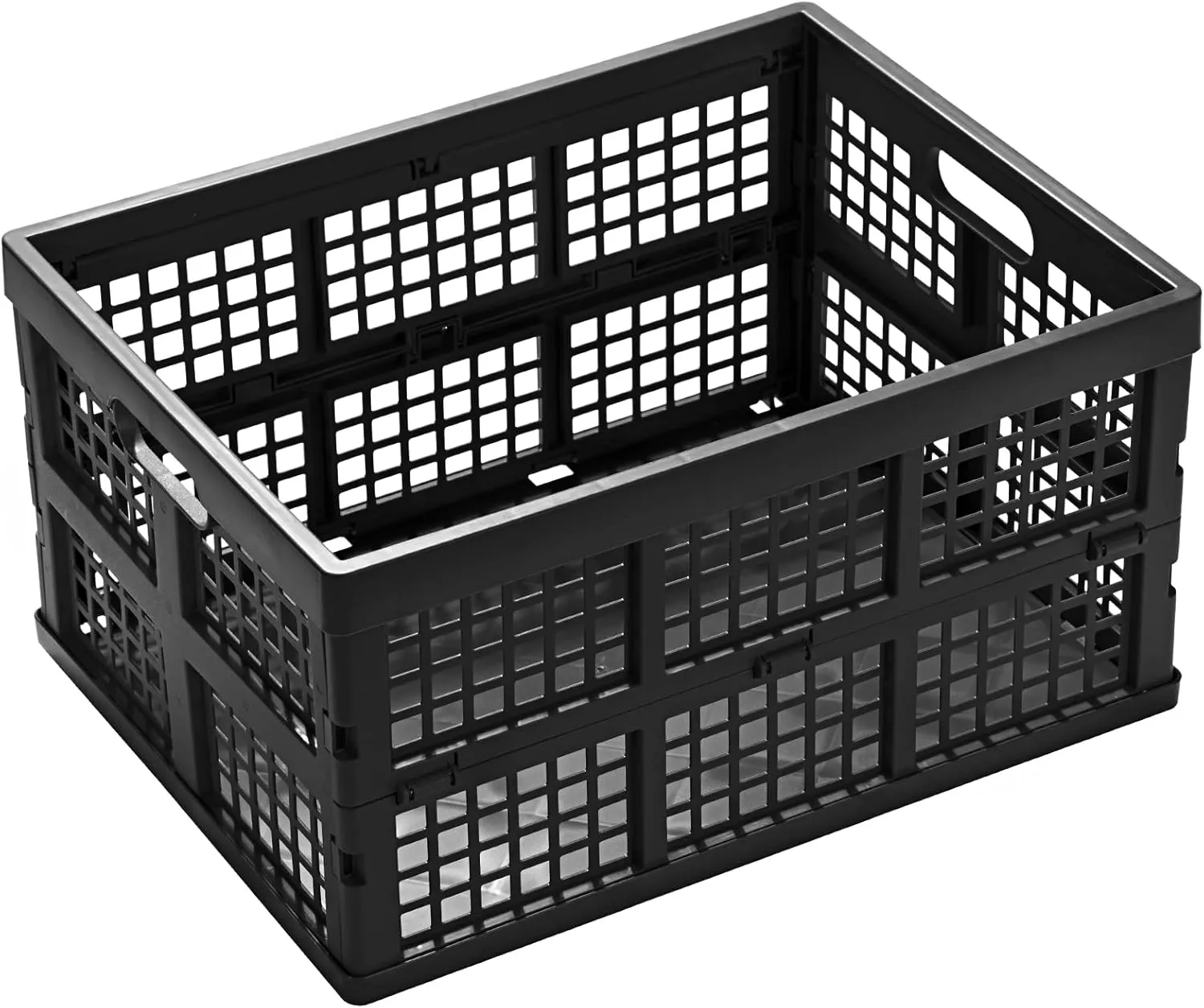 34L Large Plastic Folding Storage Crates,Collapsible Crates for Storage,Pack of 3 (Black)