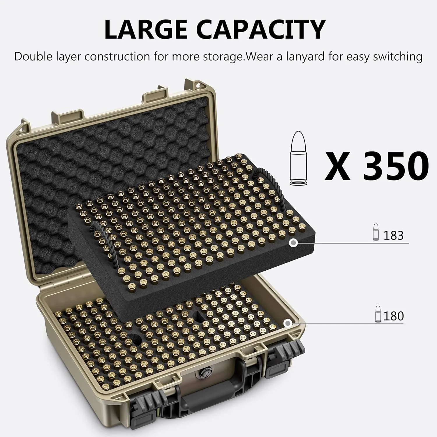 350 Round Ammo Locking Storage Case - Travel Safe/Mil Spec/Waterproof Ammo Box - for 9x19mm Parabellum/9mm Luger, 380ACP, 38 S&W, 356 TS&W,7.63mm Mannlicher,8mm Steyr..