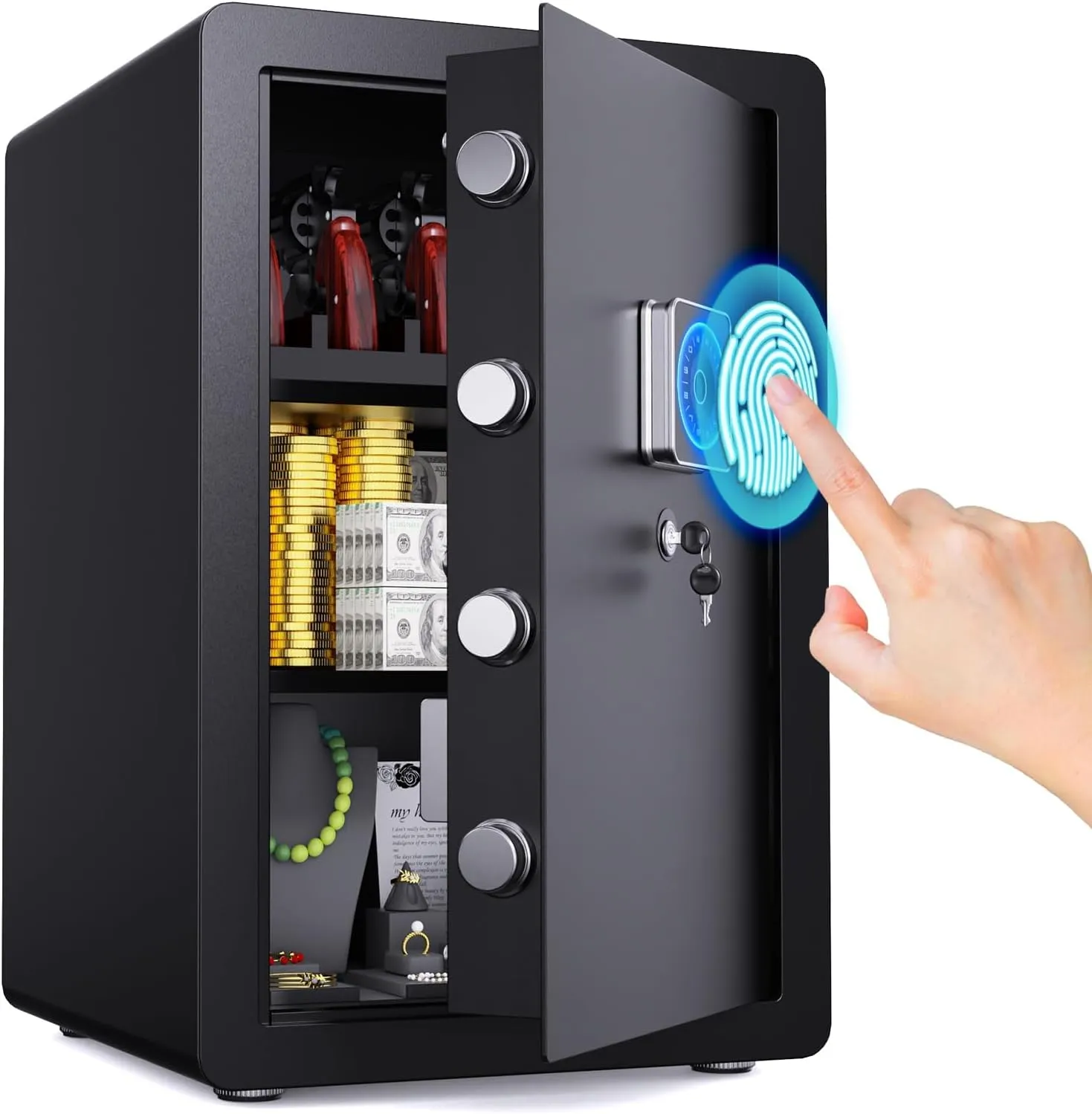 3.6 Cu Ft Safe Box Quick-access Gun Safe with Adjustable Shelf Safes for Home Documents Biometric Fingerprint Safe Box Waterproof With Alarm Lock box for Office Hotel Home