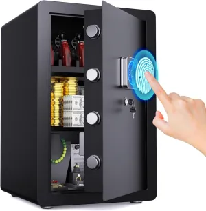 3.6 Cu Ft Safe Box Quick-access Gun Safe with Adjustable Shelf Safes for Home Documents Biometric Fingerprint Safe Box Waterproof With Alarm Lock box for Office Hotel Home
