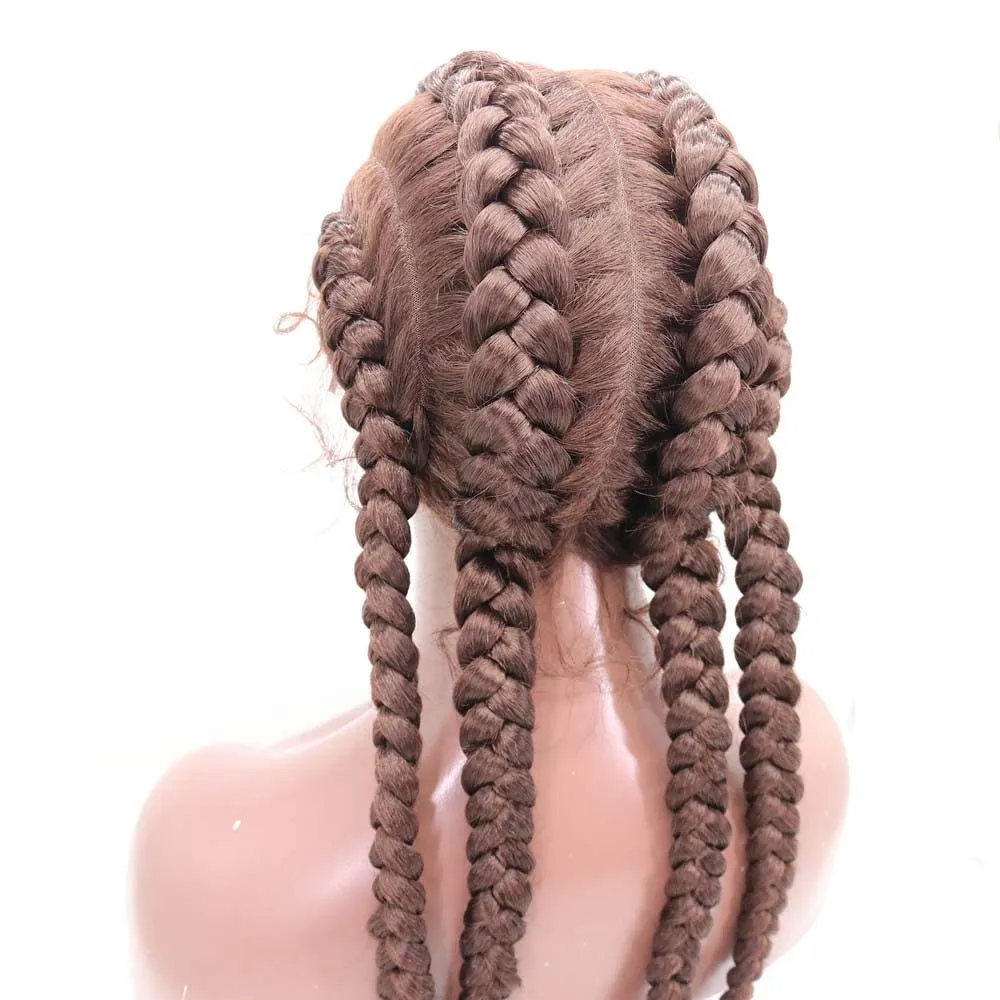 36" Synthetic Brown Braided Lace Front Braid Wigs 4xTwist Braids with Baby Hair Super Long 100% Hand-Braided Lace Front Box Braided Wigs 360 Swiss Lace …