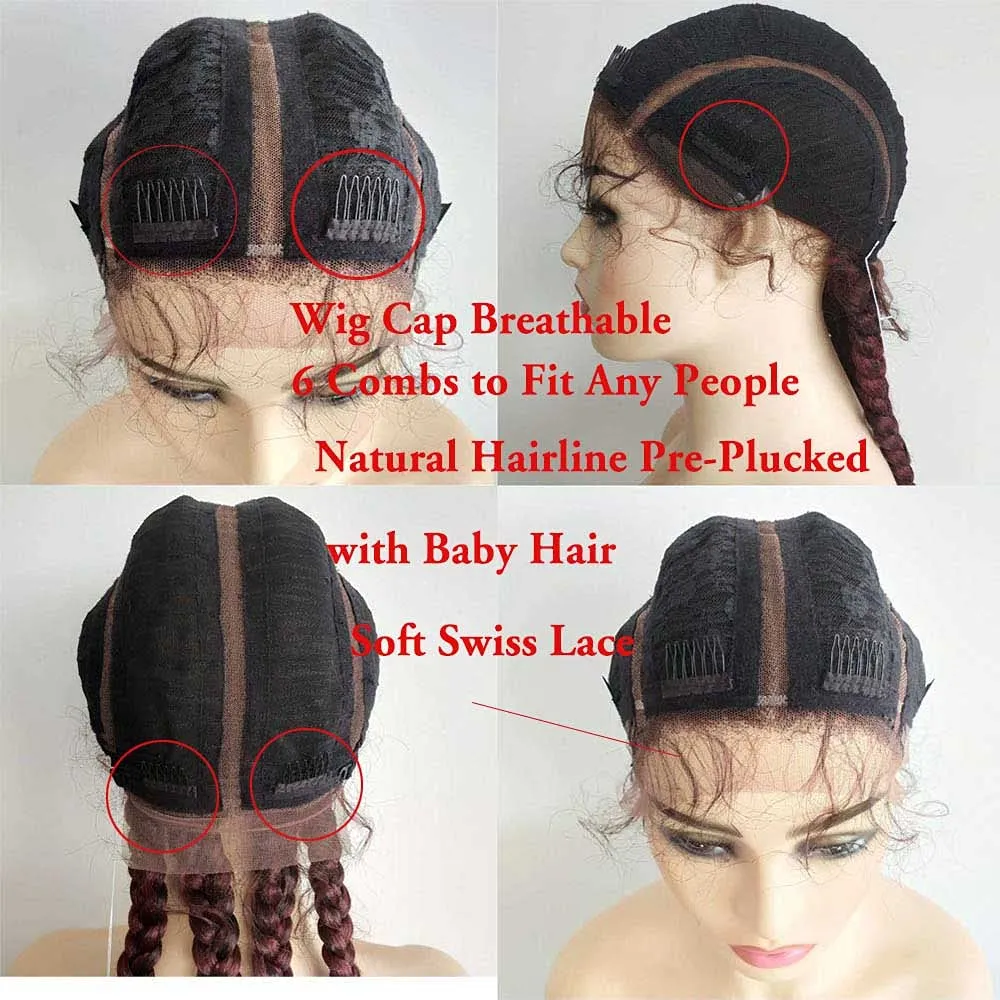 36" Synthetic Brown Braided Lace Front Braid Wigs 4xTwist Braids with Baby Hair Super Long 100% Hand-Braided Lace Front Box Braided Wigs 360 Swiss Lace …