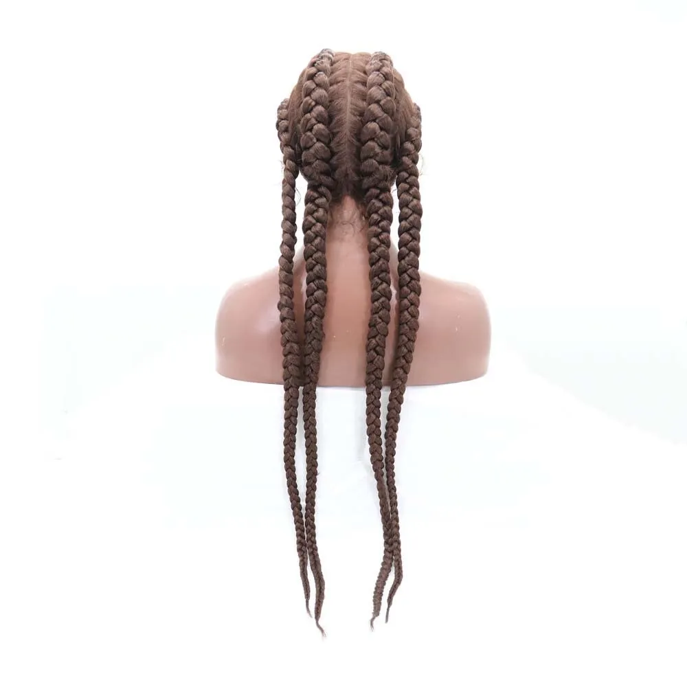 36" Synthetic Brown Braided Lace Front Braid Wigs 4xTwist Braids with Baby Hair Super Long 100% Hand-Braided Lace Front Box Braided Wigs 360 Swiss Lace …