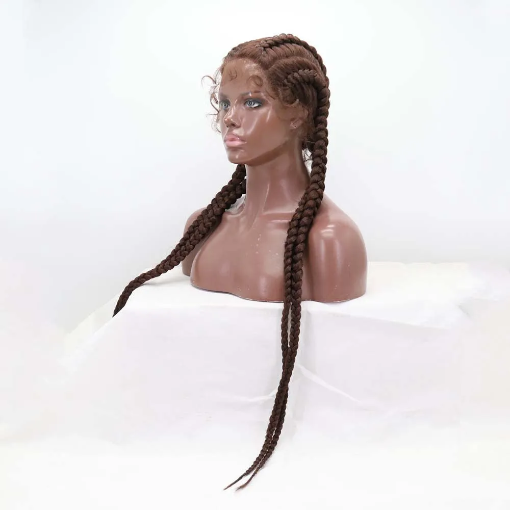36" Synthetic Brown Braided Lace Front Braid Wigs 4xTwist Braids with Baby Hair Super Long 100% Hand-Braided Lace Front Box Braided Wigs 360 Swiss Lace …