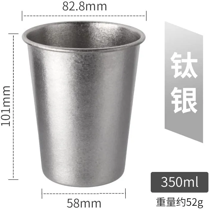 3pc pure titanium cup outdoor camping color mug portable water cup 350ml coffee cup(Titanium silver)