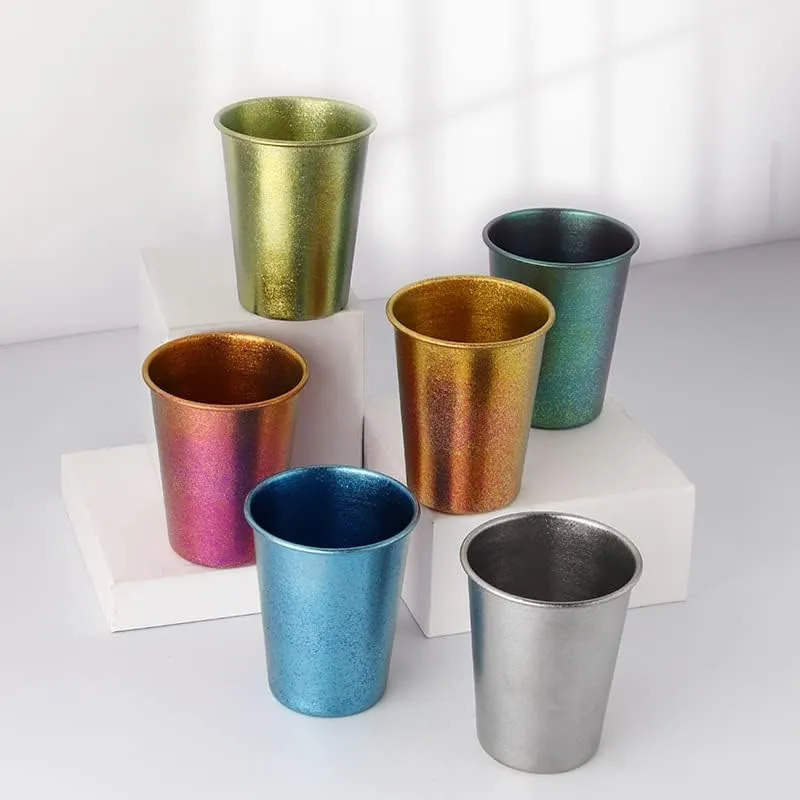 3pc pure titanium cup outdoor camping color mug portable water cup 350ml coffee cup(Titanium silver)