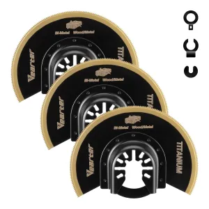 3PCS Titanium Oscillating Saw Blades, 3-1/2'' Semi Circle Bi-Metal Universal Multitool Blades, Quick Release Multi Tool Blades Kits for Wood, Metal Pipe, Nail, Drywall, PVC