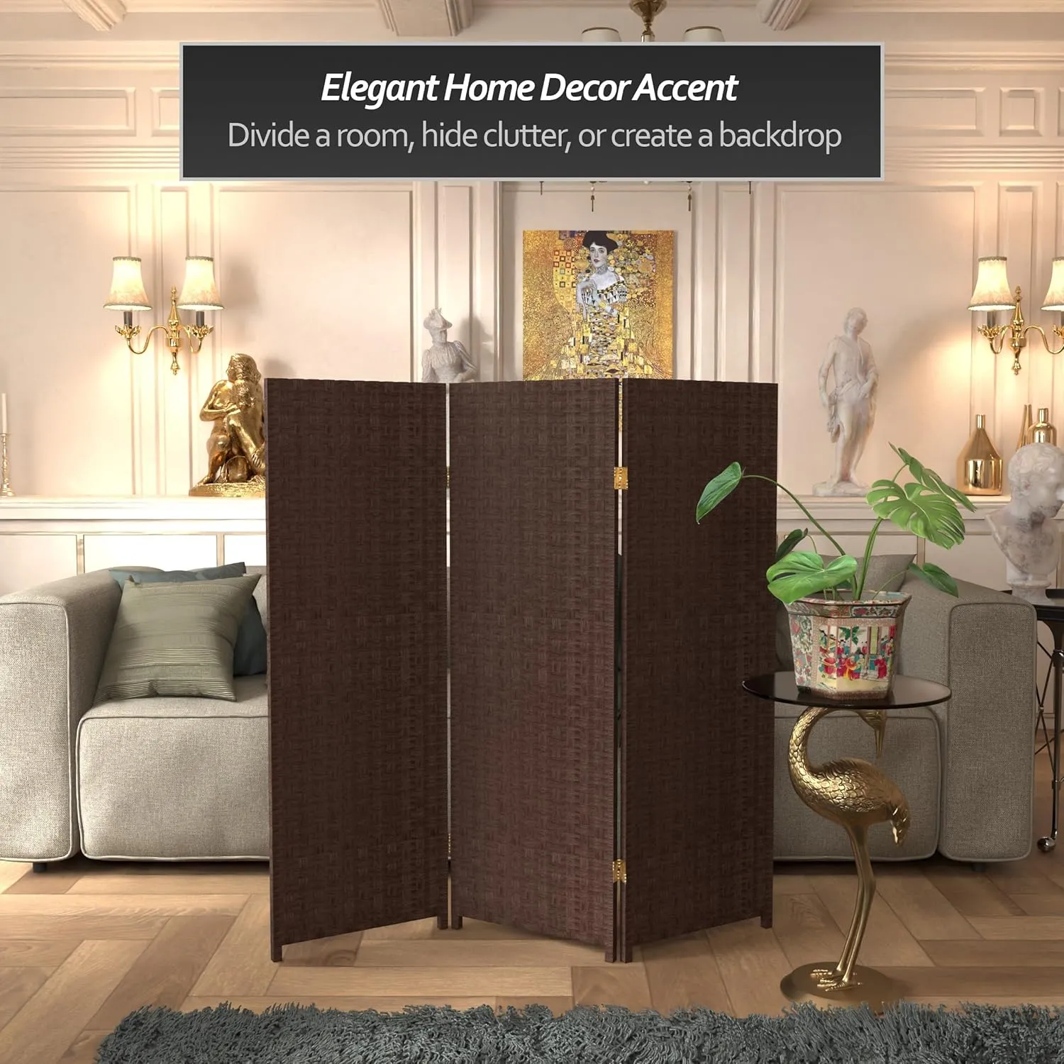 4 ft. Short Woven Fiber Folding Screen - Dark Mocha - 3 Panel