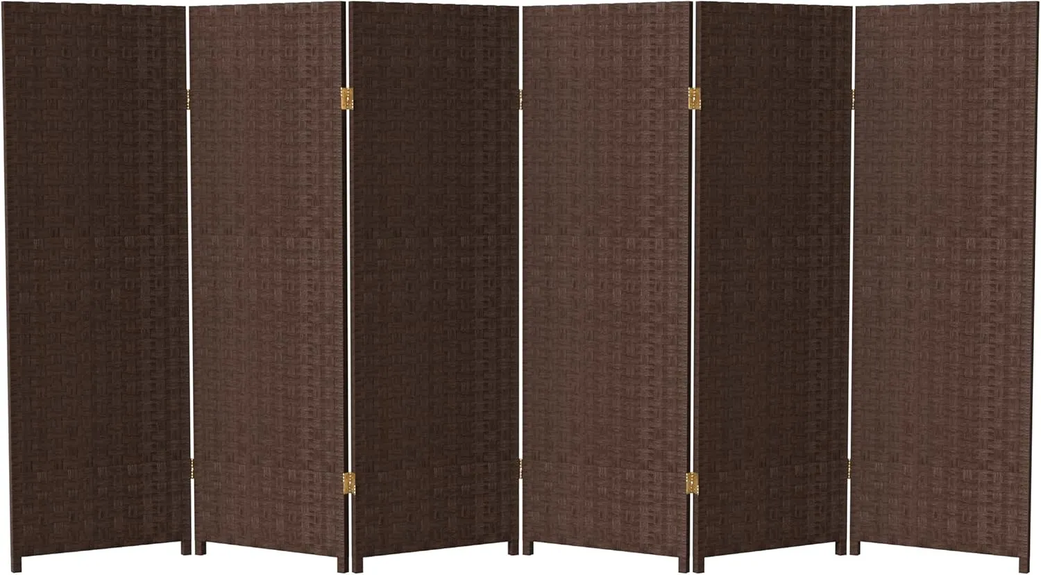 4 ft. Short Woven Fiber Folding Screen - Dark Mocha - 6 Panel