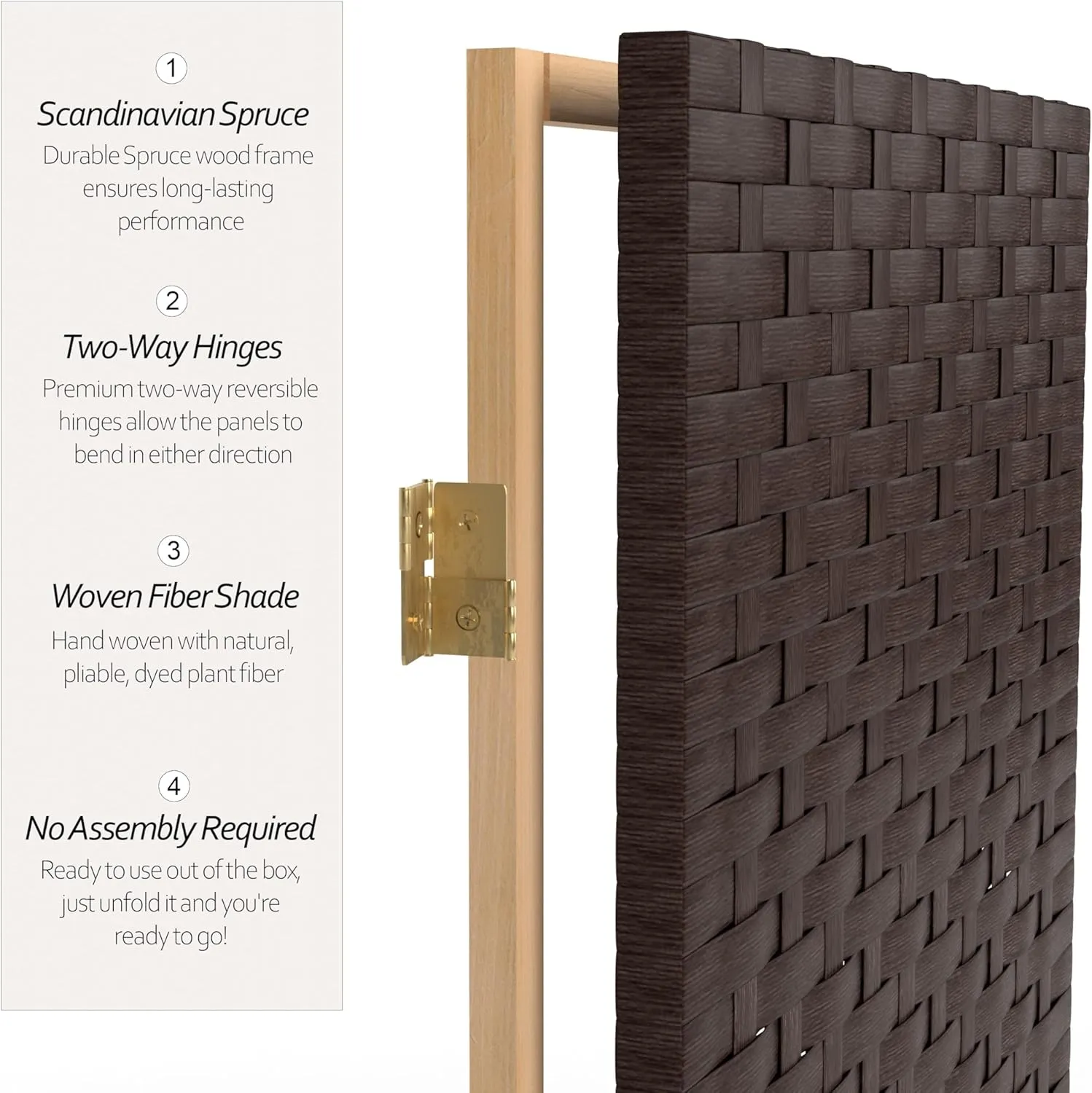 4 ft. Short Woven Fiber Folding Screen - Dark Mocha - 6 Panel
