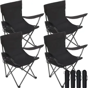 4 Pack Fog Camping Chairs with Carrying Bag Portable Lawn Chairs Lightweigldinht Beach Chairs Outdoor Collapsible Chair with Mesh Cup Holder for Travel Outside Camp Beach Fishing Sports,Black