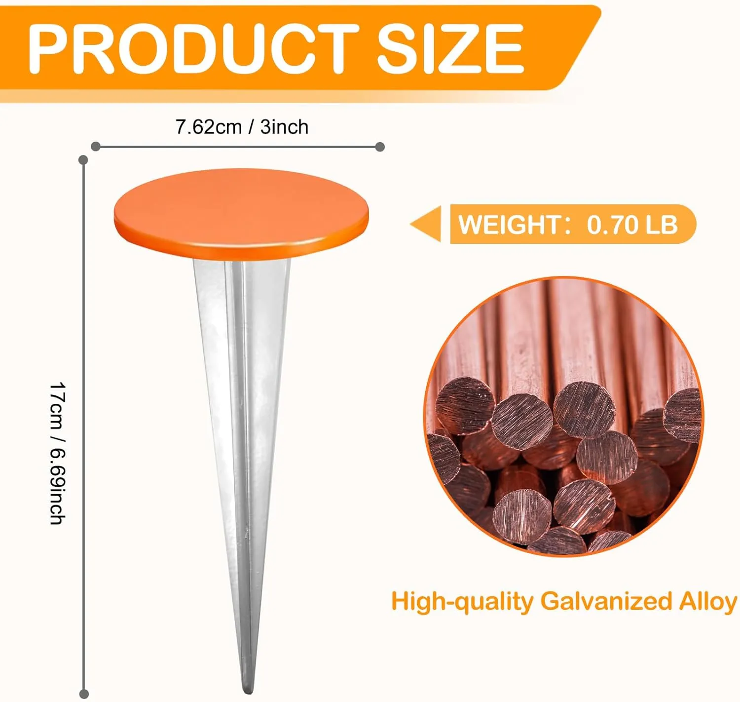 4 Pack Permanent Property Line Markers 7x3 Inch Galvanized Alloy Boundary Markers Heavy Duty Garden Stake for Property Land Survey Stakes for Home Depot Septic Tank Yard Paver Ground Landscape, Orange
