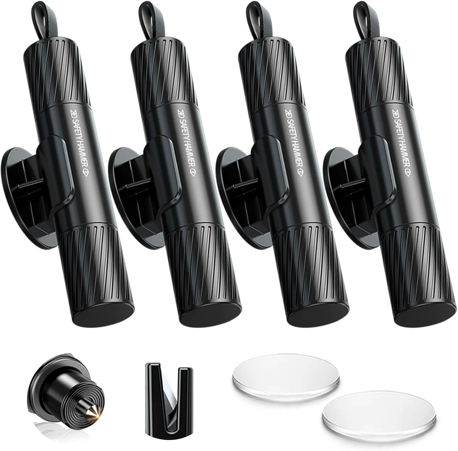 4 Pack Safe Hammer Glass Breaker Underwater, 2-in-1 Car Safety Hammer Window Breaker and Seatbelt Cutter, Car Accessories, 1s Rapid Escape, Emergency Rescue Tool for Auto Accidents(Black, Portable)