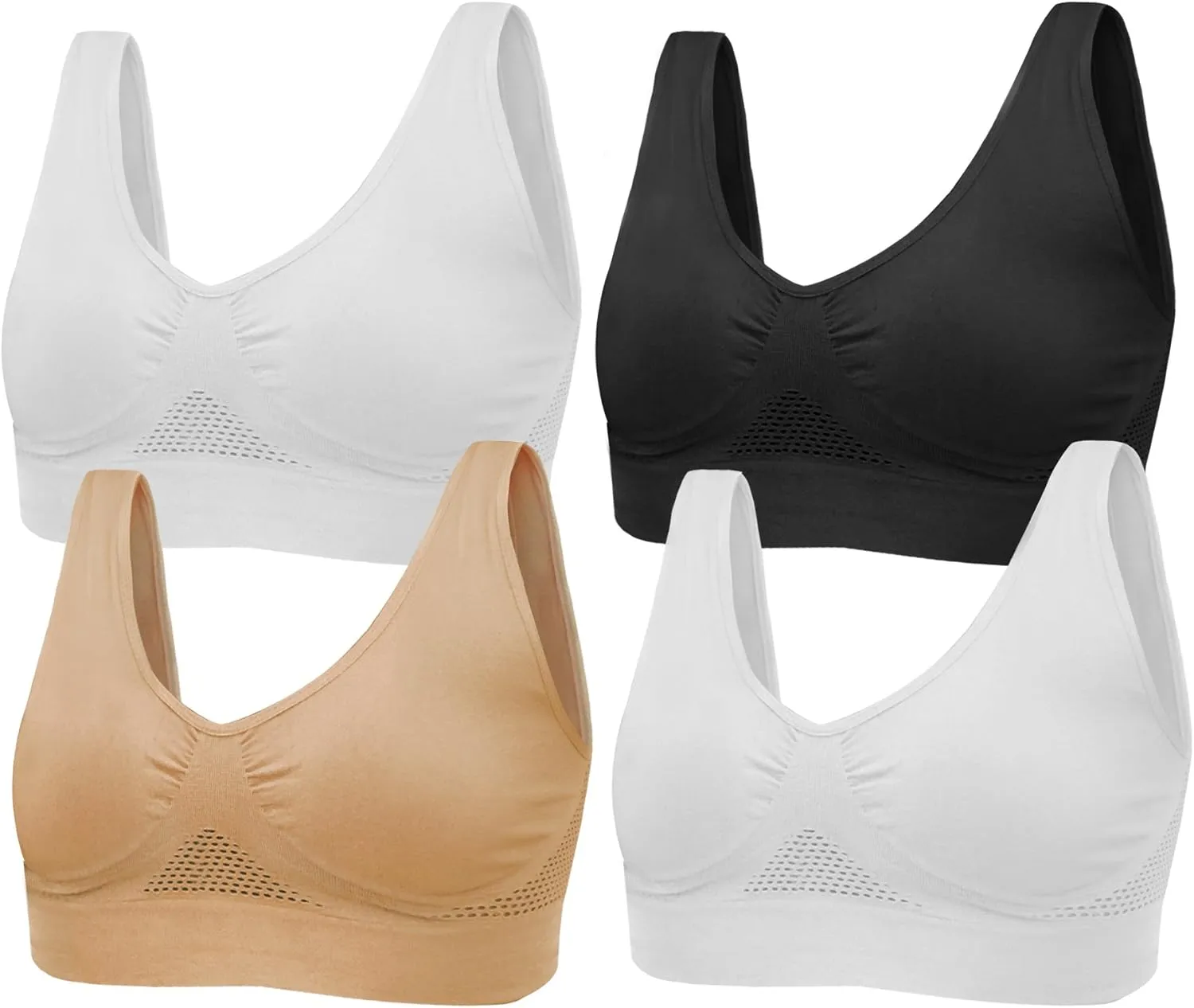 4-Pack Women's Seamless Wireless Cooling Unpadded Comfort Bra